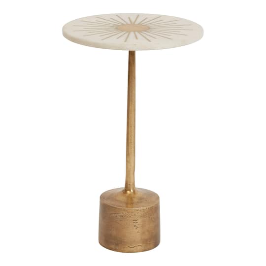20&#x22; Marble &#x26; Metal Sunburst Table with Pedestal Base